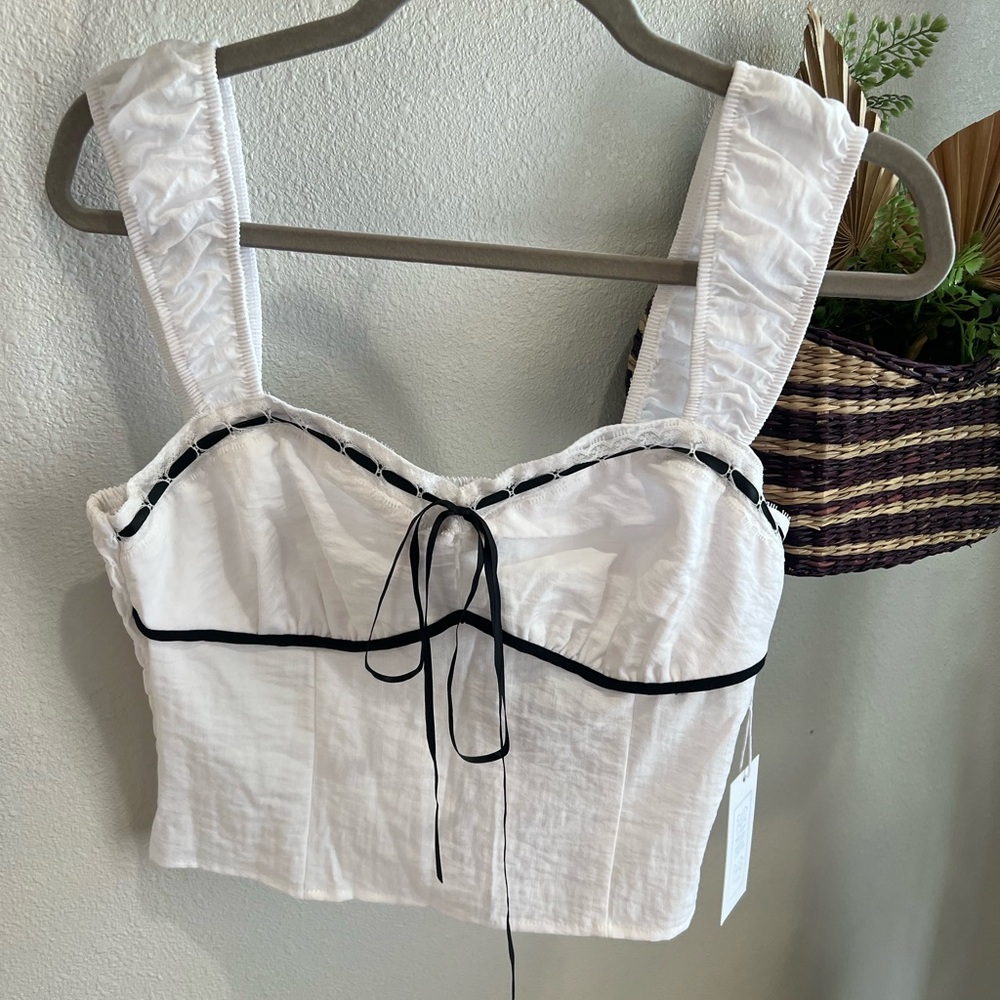 NWT Sienna Sky Babydoll White Top with Black Lace Trim Size M. Coquettegirl